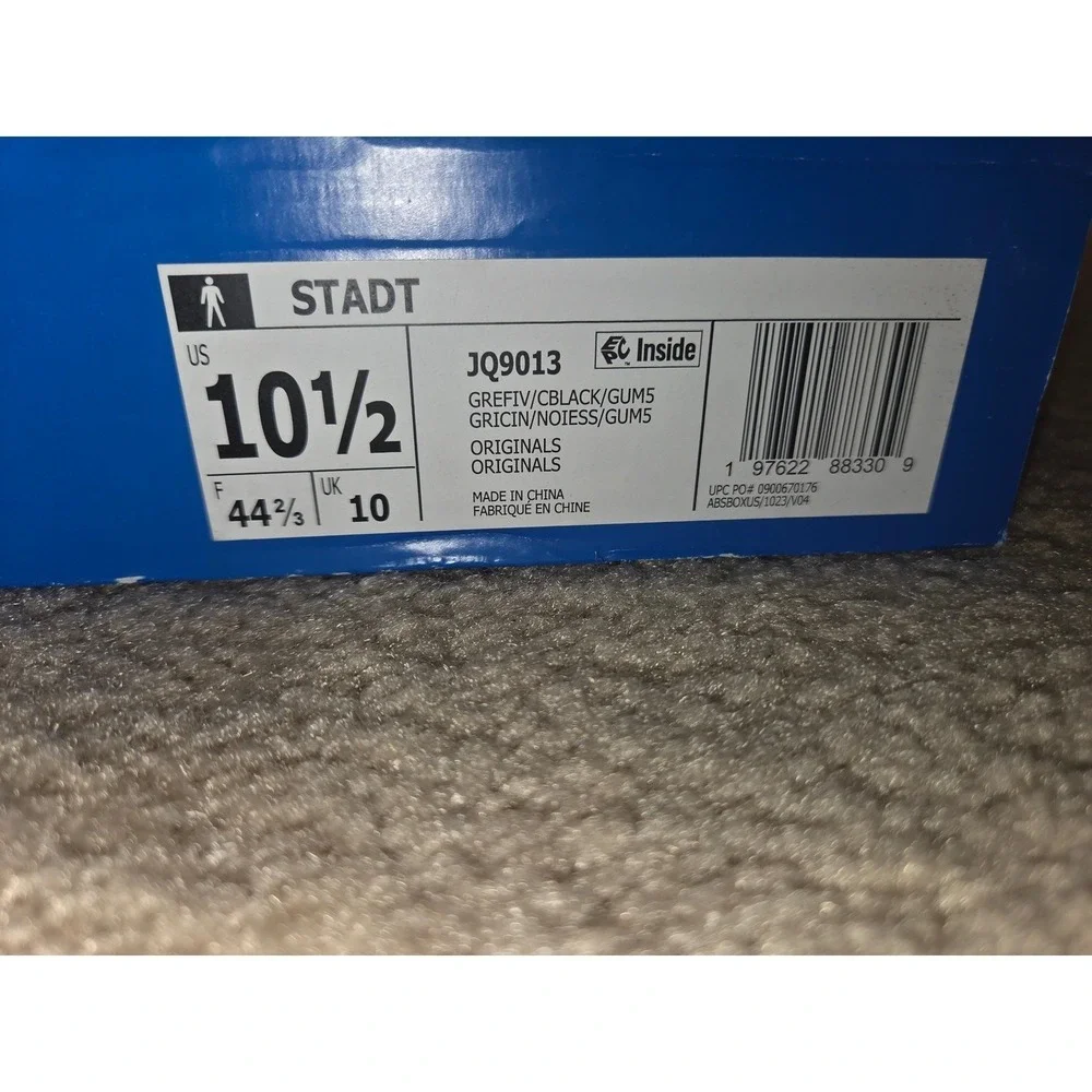 Adidas Originals Stadt Grey Five Core Black Gum Sneakers Men's Size 10.5  NWT